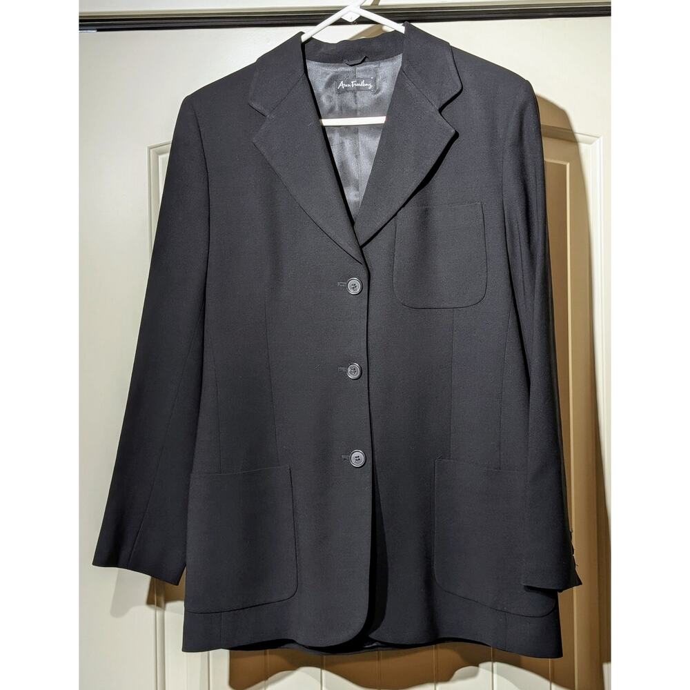 Ann Freedberg Vintage Navy 100% All Season Wool Button Front Blazer Womens Sz 6